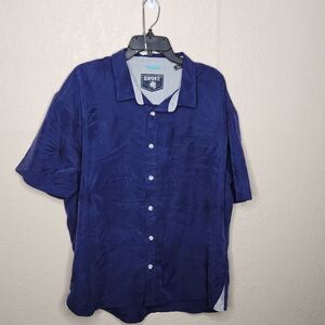 Seapoint Shirt Men's XXL Blue Hawaiian Pockets Short Sleeve Casual Button-Up